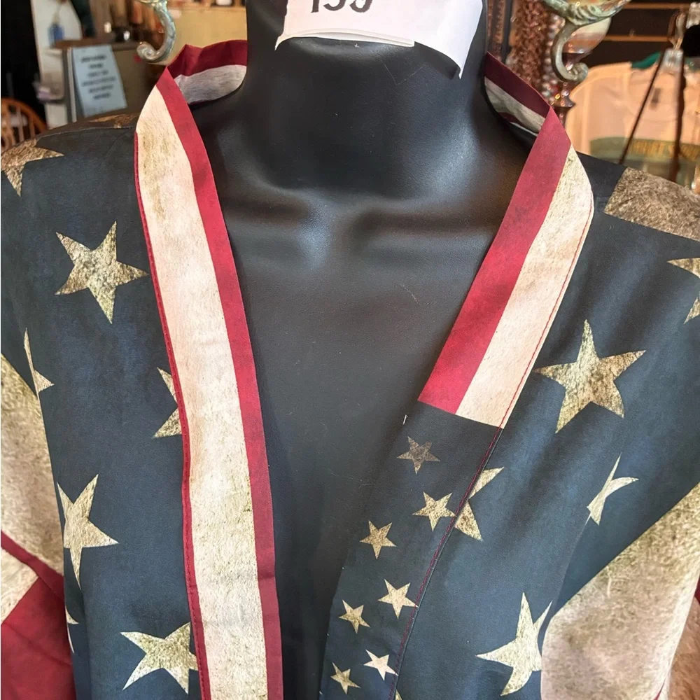 Patriotic Stars and Stripes Kimono Duster USA Jacket America 250! - Picture 4 of 4